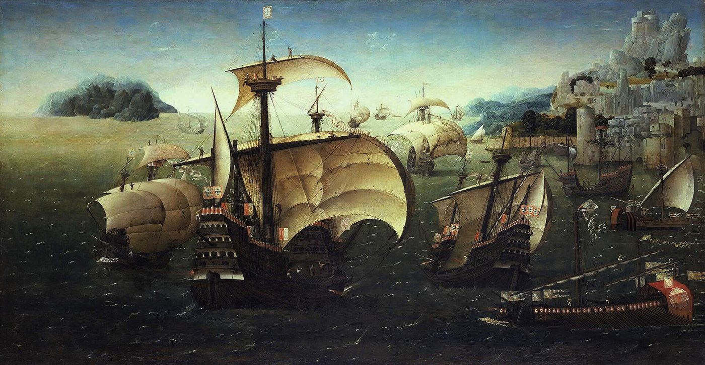 Maleri af portugisiske karakker på havet